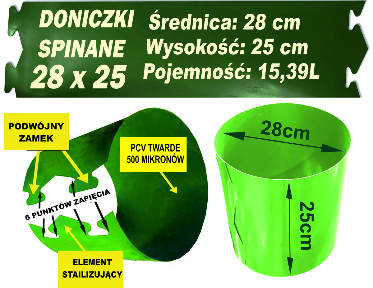 Mocne Trwałe cylindry do pomidorów i warzyw doniczki spinane 28x25 / 15,39L - 1 szt.