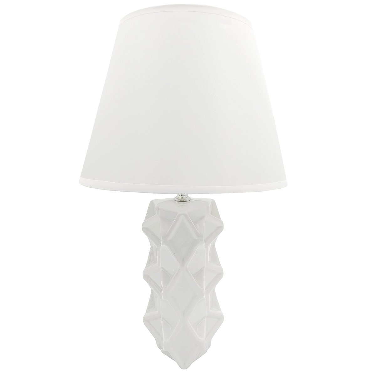 Lampa nocna nowoczesna biała z białym kloszem stołowa glamour 40 cm