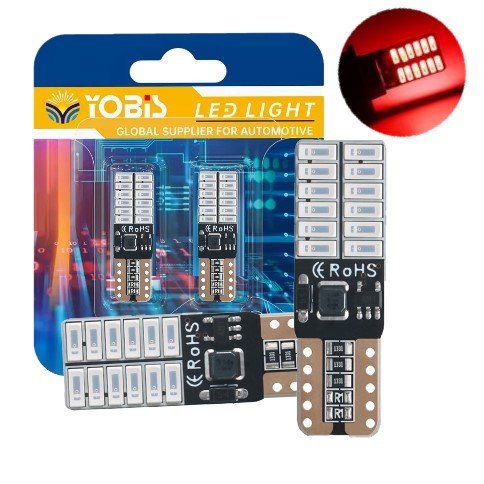 Żarówki W5W LED T10 24Smd Canbus Mocne Czerwone Postojowe Yobis