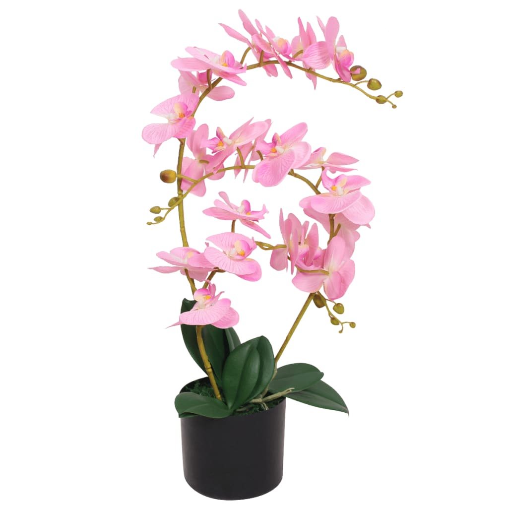 Sztuczna orchidea różowa 65cm, 4 liście, 21 kwiató