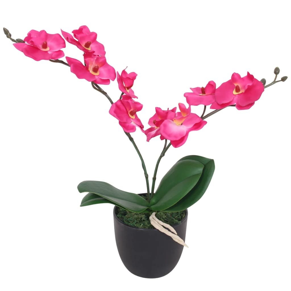 Sztuczna orchidea czerwona, 30cm, 4 liście, 9 kwia