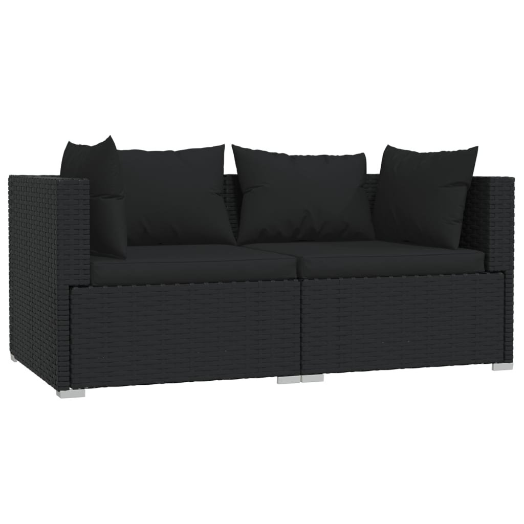 Sofa narożna rattan PE, czarna, 140x70x60,5 cm