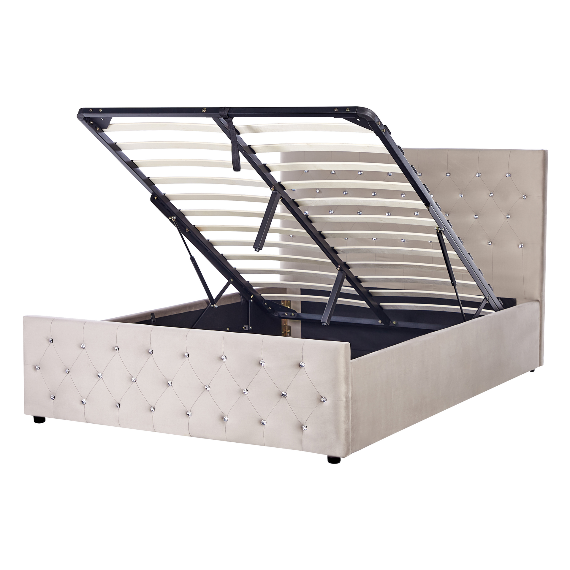 Łóżko z pojemnikiem welurowe 140 x 200 cm beżowoszare AMIENS