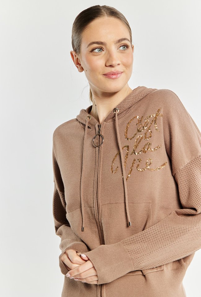 Rozpinany sweter z kapturem - Monnari