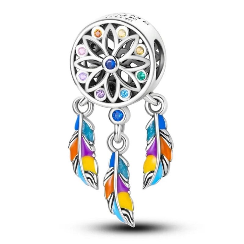 Zawieszka Srebro 925 Charms Koralik Do Pandora Łapacz Snów Pióra