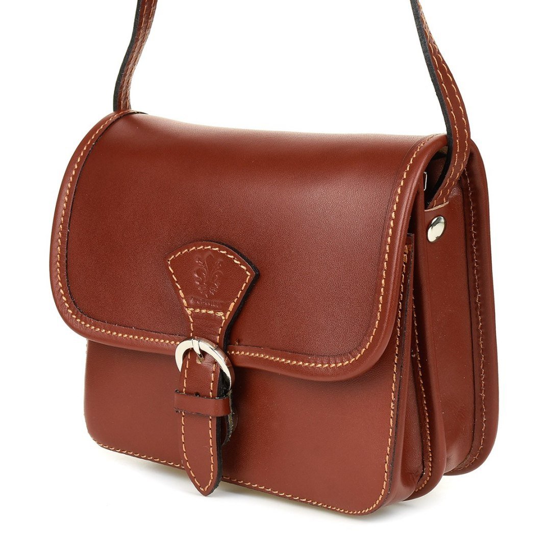 Koniakowa Beltimore Damska Skórzana Mała Torebka Listonoszka K66 brązowy, beżowy