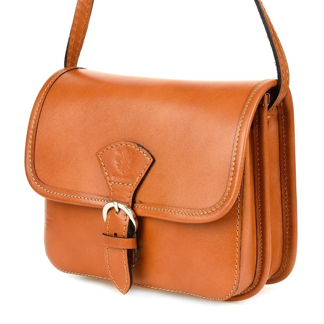 Camelowa Beltimore Damska Skórzana Mała Torebka Listonoszka K66 brązowy, beżowy