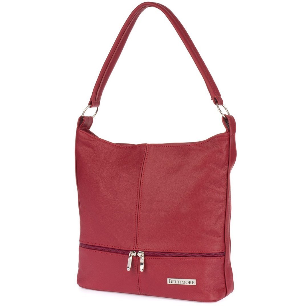 Bordowa Skórzana Listonoszka Damska Dwa Paski Beltimore I66 Czerwony