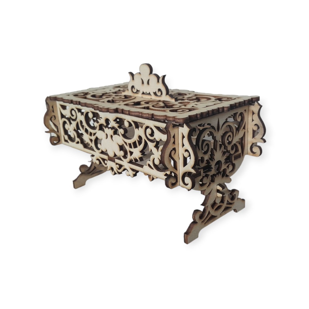 Szkatułka ażurowa drewniana ze sklejki pudełko na biżuterie 20 x 13 cm