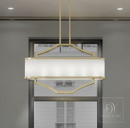 LAMPA WISZĄCA GERDO OVALE OLD GOLD złota oprawa biały klosz styl glamour