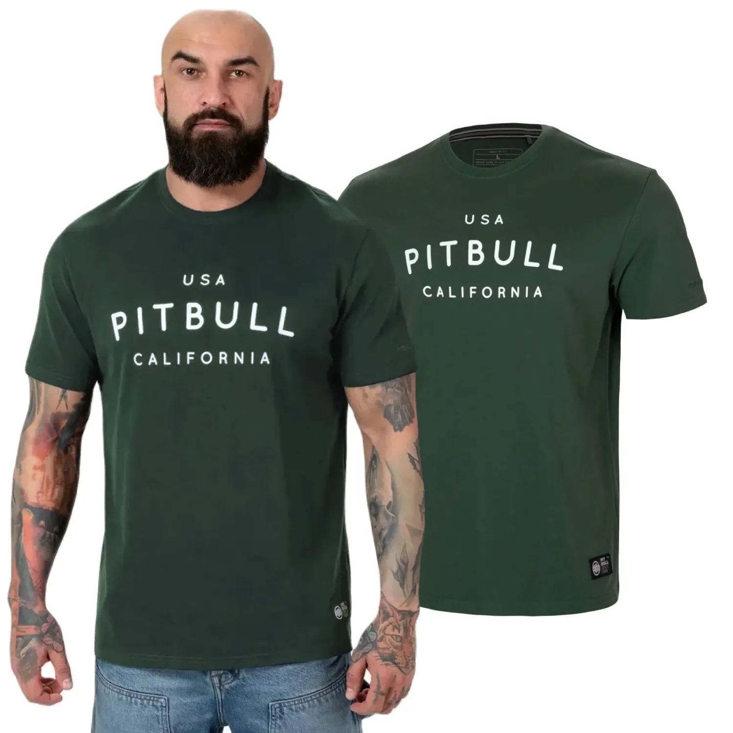 PITBULL Koszulka Heavy Weight 210 Garment Washed USA Cal '25 - Ciemnozielona