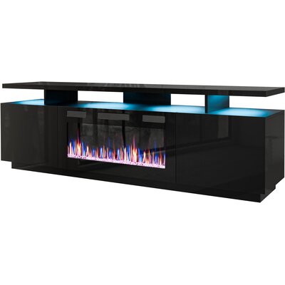 Szafka RTV EVA z kominkiem elektrycznym 180x40x52 czarny/czarny połysk