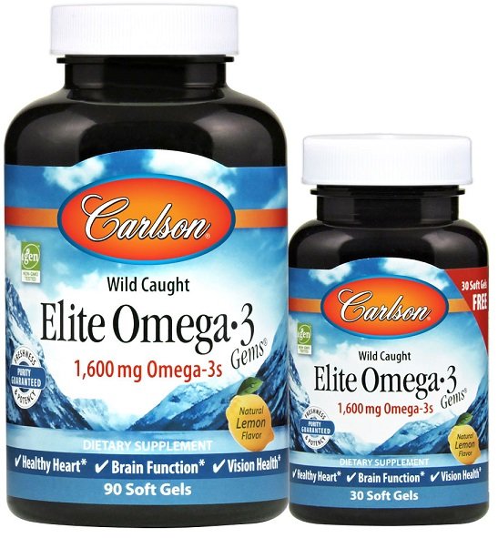 Suplement diety, Carlson Labs - Elite Omega-3, 1600mg, Cytryna, 90 + 30 kapsułek miękkich