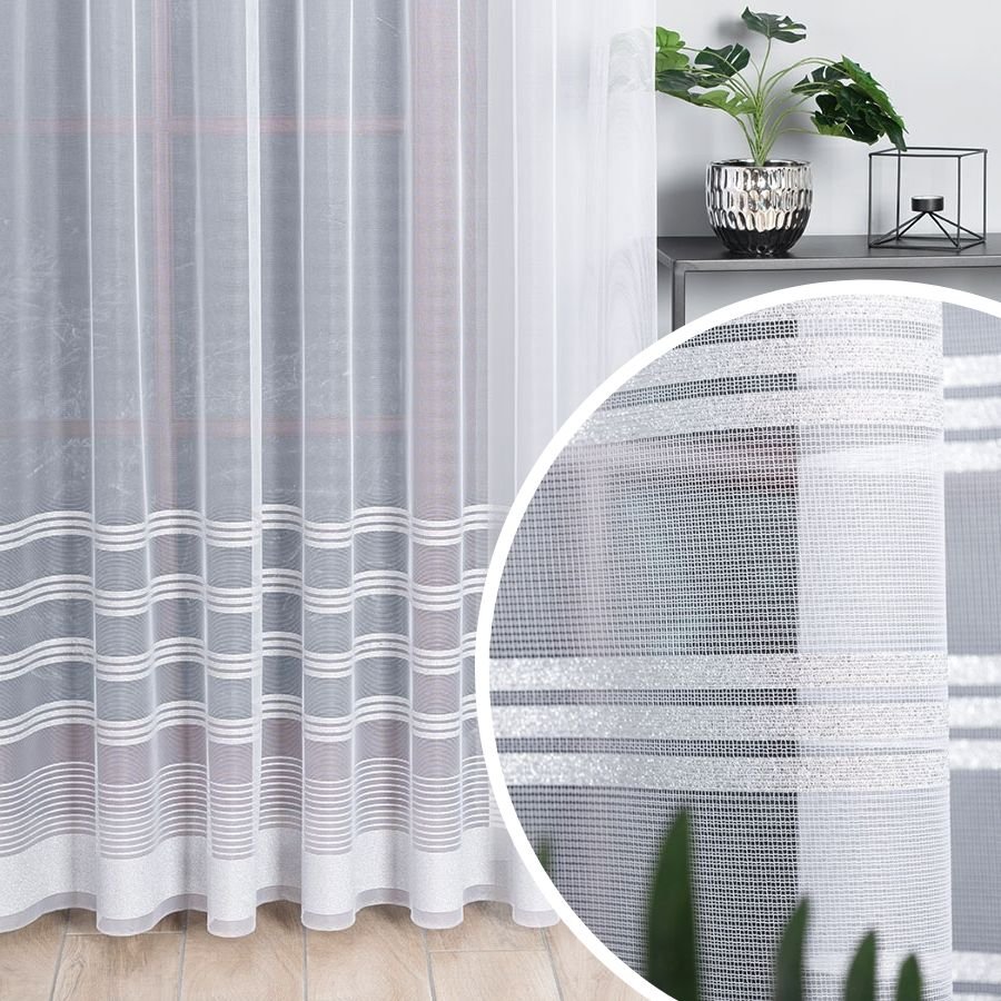 BALBINA Firanka żakardowa gotowa, szerokośc 200 x wysokość 250cm, kolor 003 biały ze srebrnym lurexem