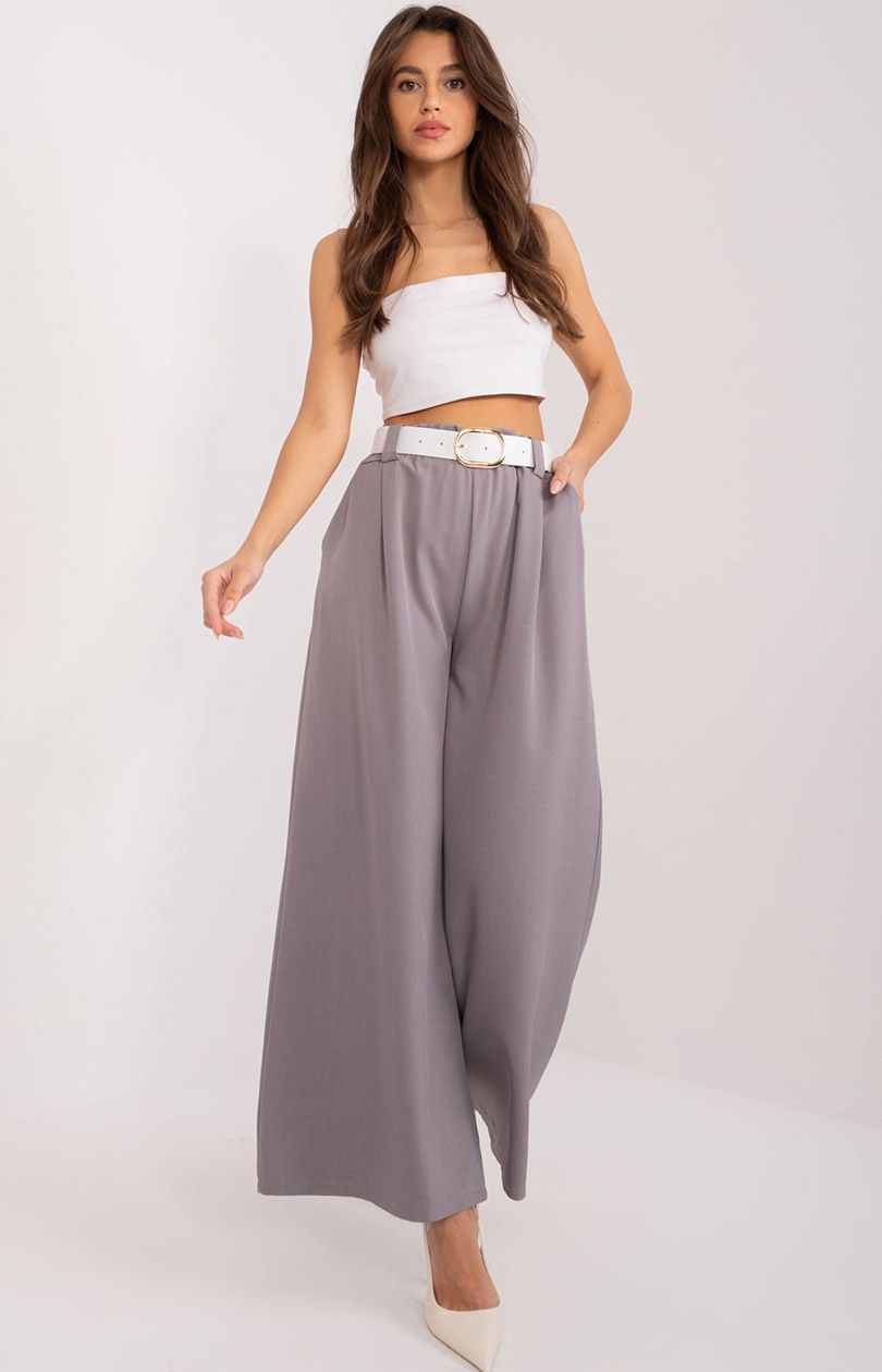 Szare spodnie palazzo z paskiem DHJ-SP-5583.97, Kolor szary, Rozmiar uniwersalny, ITALY MODA - Primodo.com