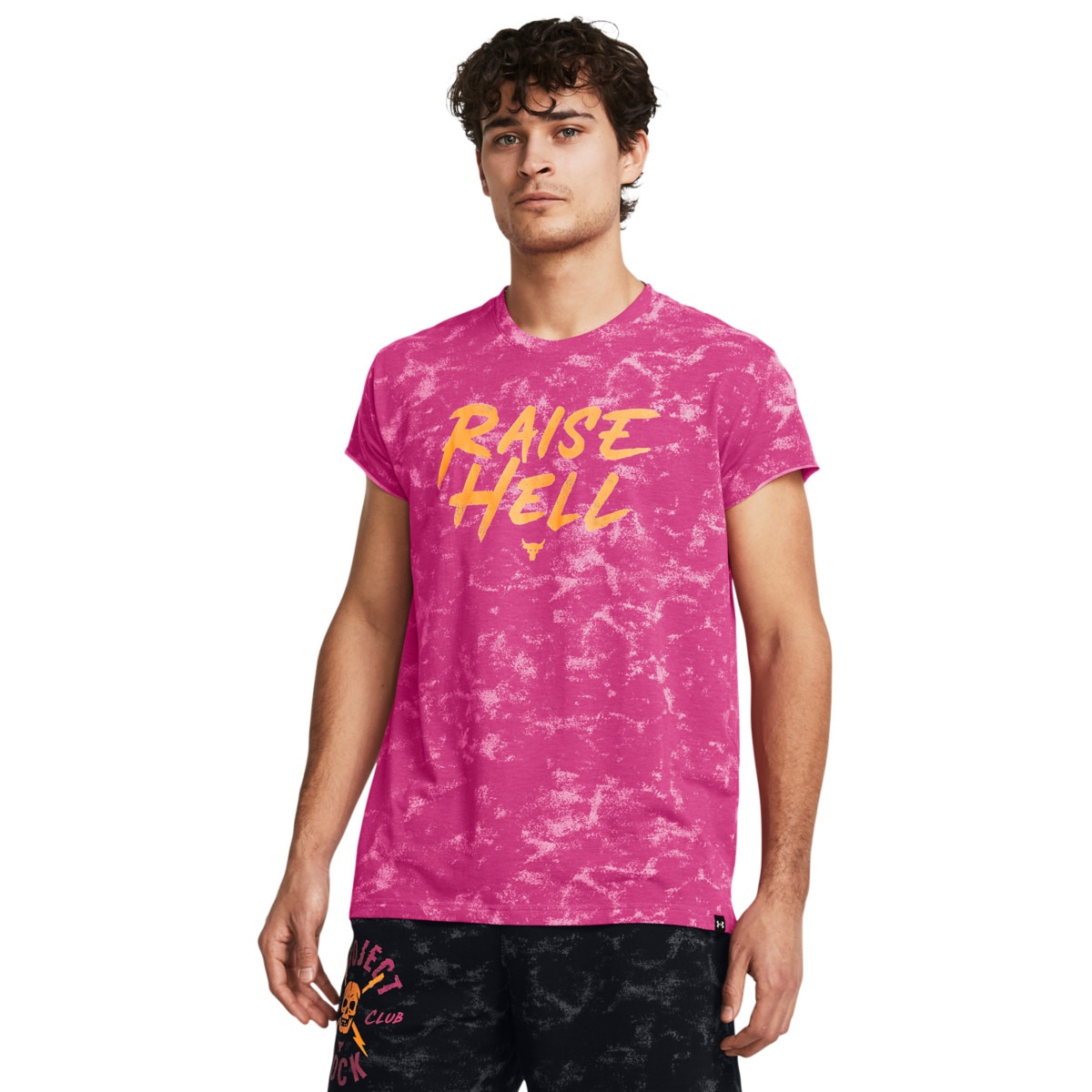 Męska koszulka treningowa Under Armour Project Rock Raise Hell Cap Sleeve T-Shirt - różowa - UNDER ARMOUR