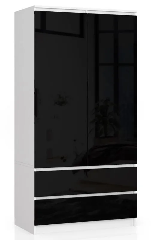 Szafa z drążkiem i półkami biały + czarny połysk M8-N85