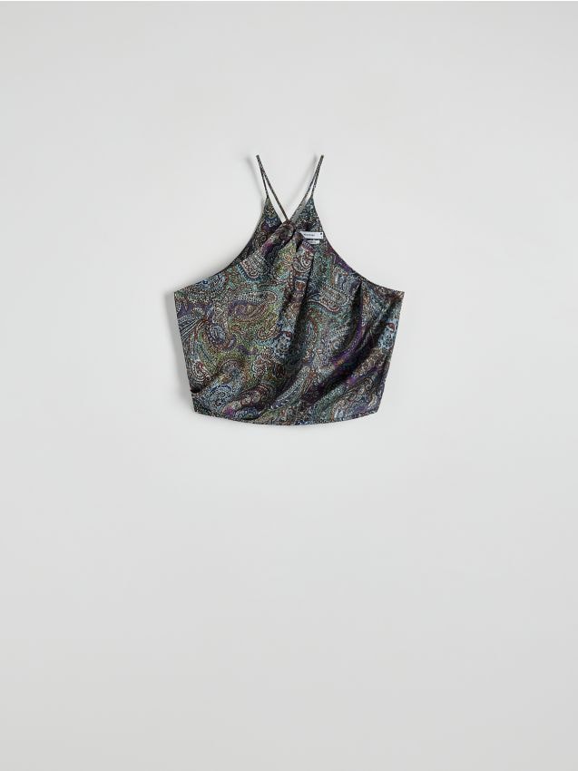 Reserved - Top z dekoltem halter - niebieski