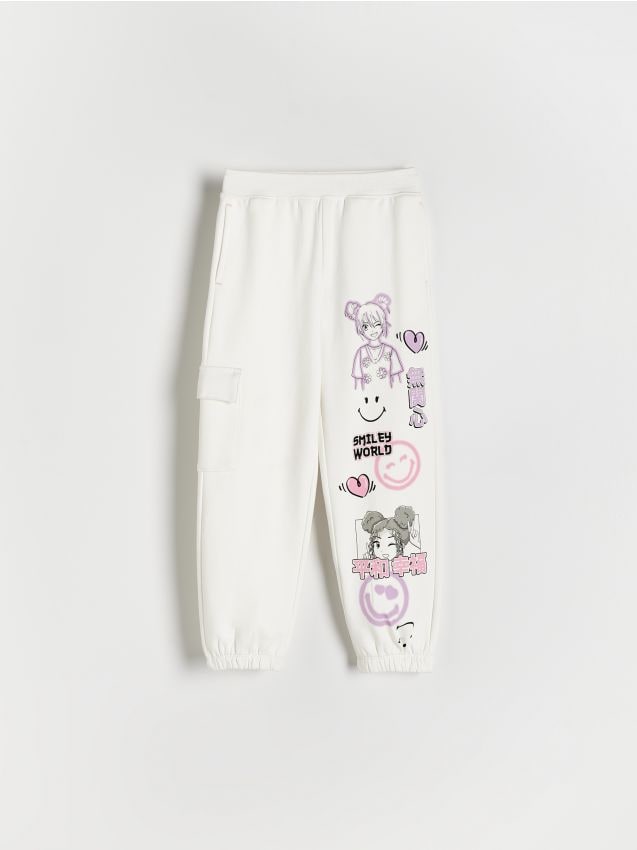 Reserved - Spodnie dresowe SmileyWorld® - złamana biel