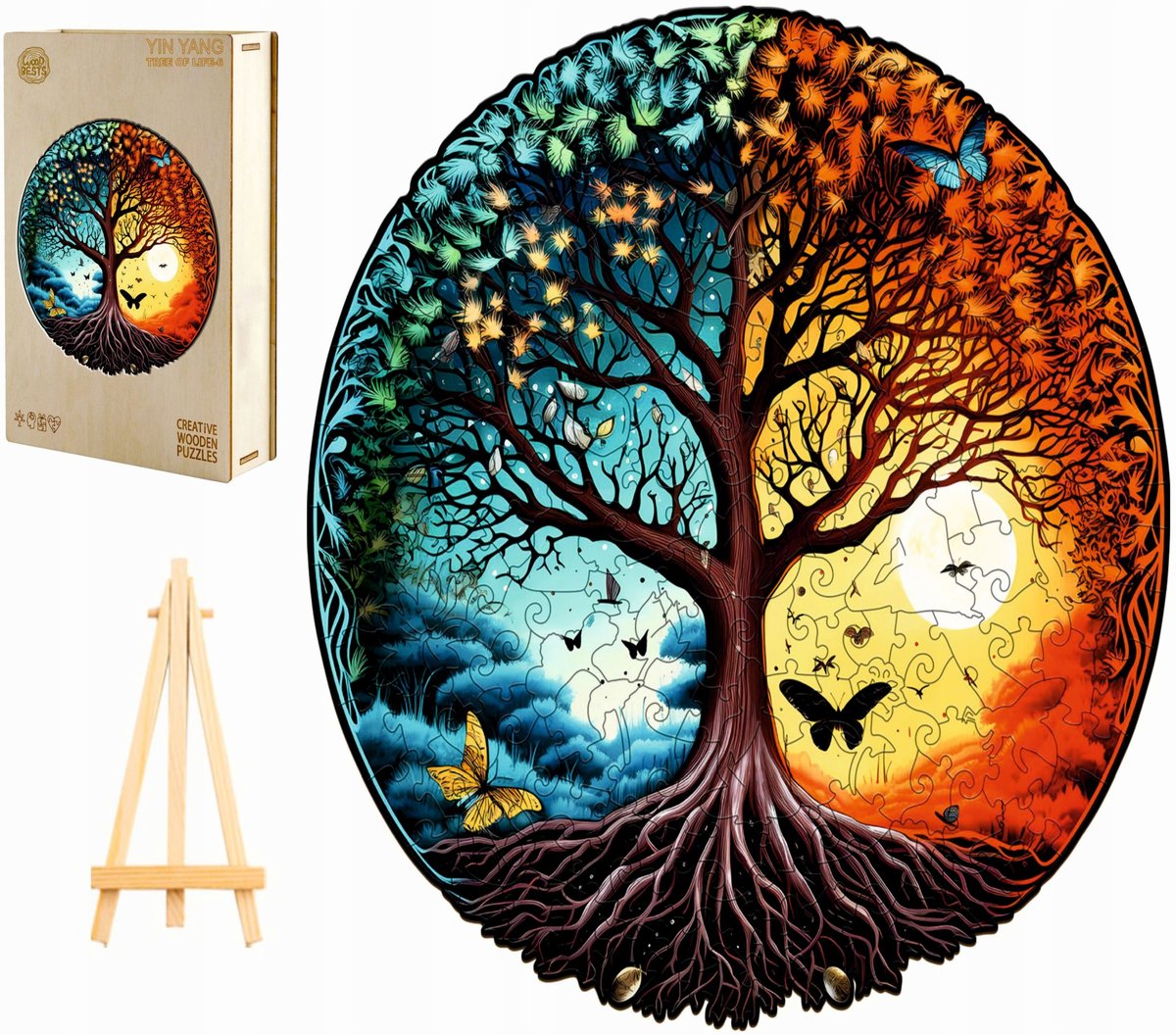 PUZZLE DREWNIANE DUŻE 280 ELEMENTÓW YING YANG MANADAL W DREWNIANYM PUDEŁKU