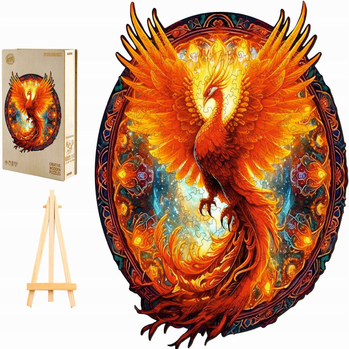 PUZZLE DREWNIANE DUŻE 300 ELEMENTÓW FENIX MANDALA W DREWNIANYM PUDEŁKU