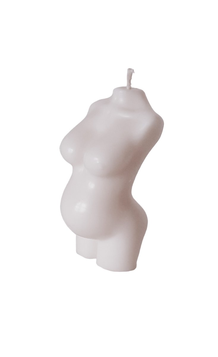 ŚWIECA SOJOWA DEKORACYJNA CIAŁO KOBIETY W CIĄŻY UPOMINEK BABY SHOWER BOHO