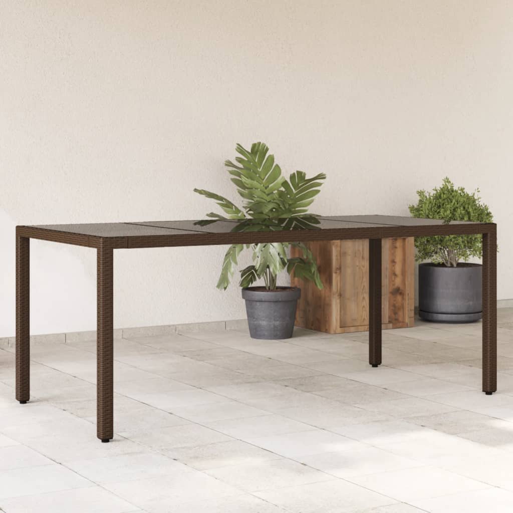 vidaXL Stół ogrodowy ze szklanym blatem, brąz, 190x90x75cm, polirattan