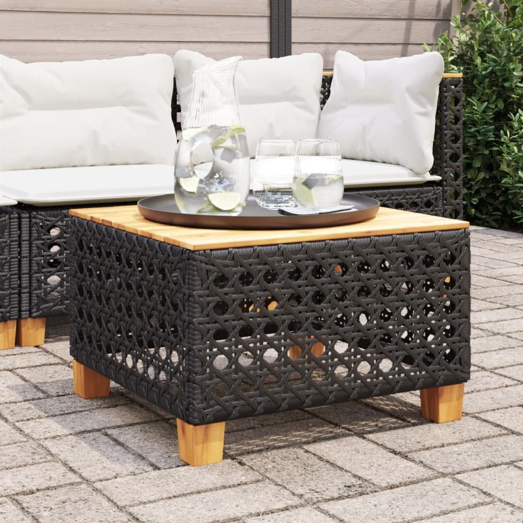 vidaXL Stolik ogrodowy, czarny, 55x55x36 cm, polirattan i akacja