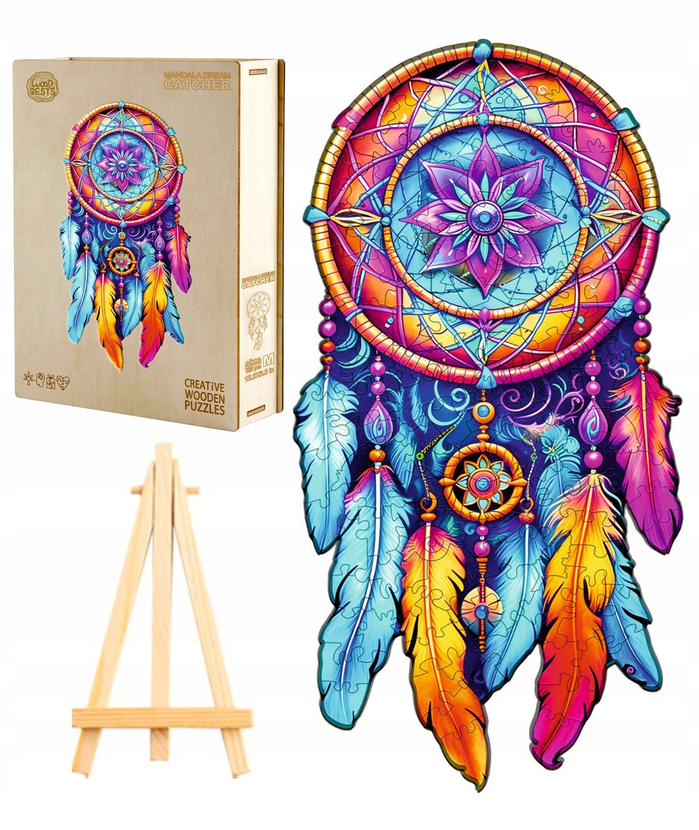PUZZLE DREWNIANE DUŻE 190 ELEMENTÓW ŁAPACZ SNÓW W DREWNIANYM PUDEŁKU
