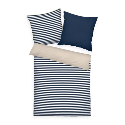 Tom Tailor Pościel perkalowa Dark Navy - Sunny Sand, 135 x 200 cm, 80 x 80 cm, 135 x 200 cm, 80 x 80 cm