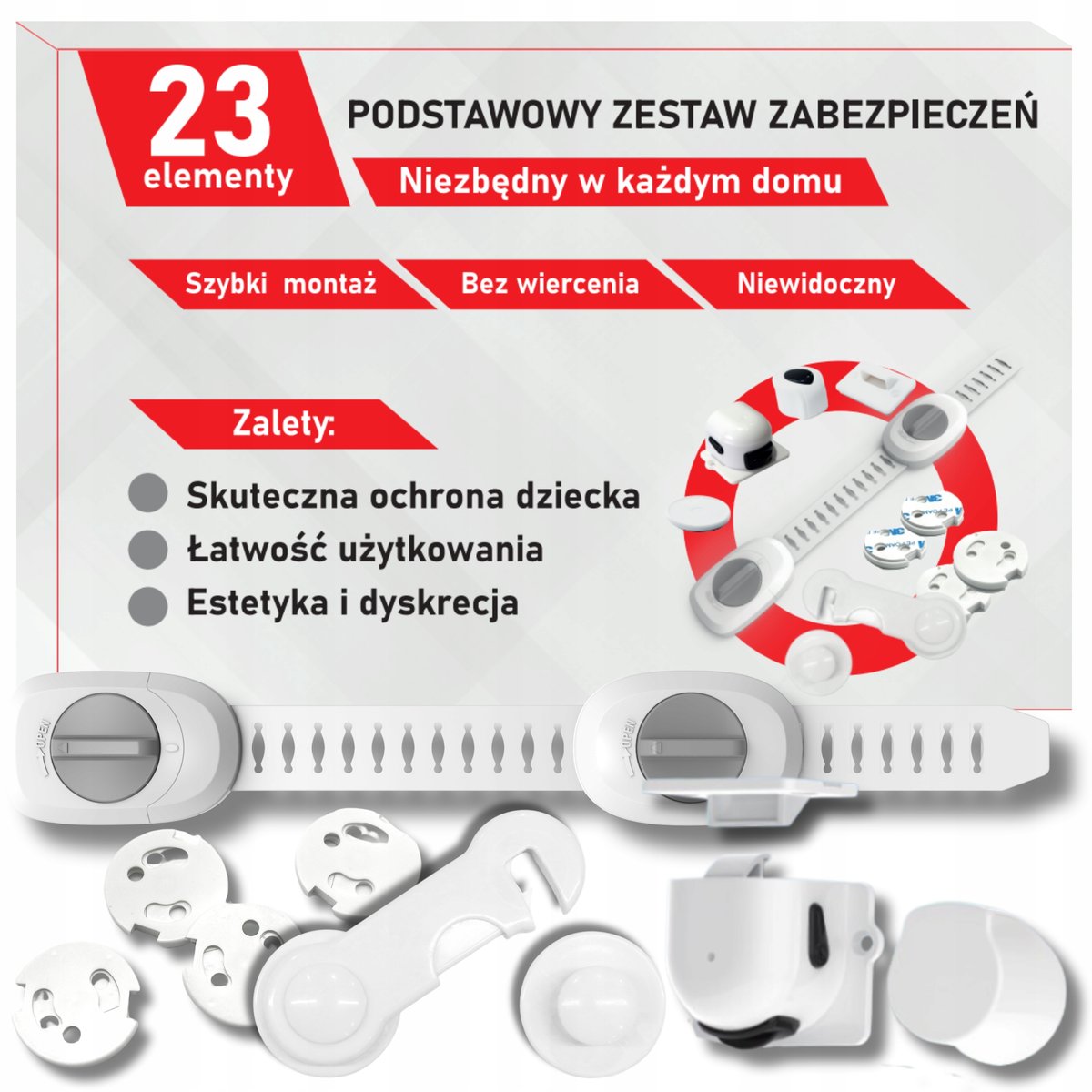ZABEZPIECZENIE BLOKADA MAGNETYCZNA MEBLI SZAFEK BLOKADY DLA DZIECI 23 SZT