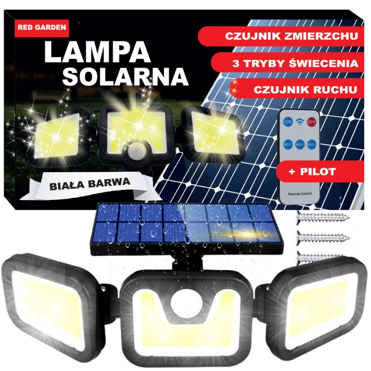 LAMPA SOLARNA Z CZUJNIKIEM RUCHU ZMIERZCHU LED OGRODOWA ULICZNA + PILOT