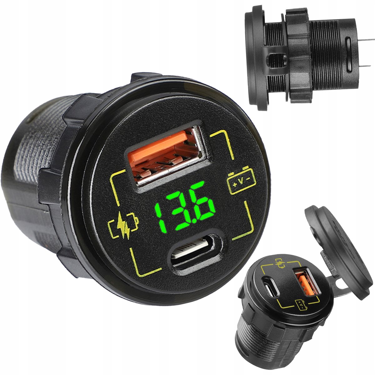 ŁADOWARKA DO SAMOCHODU ŁODZI MOTOCYKLA USB-C USB 3,4A WOLTOMIERZ 12V 24V