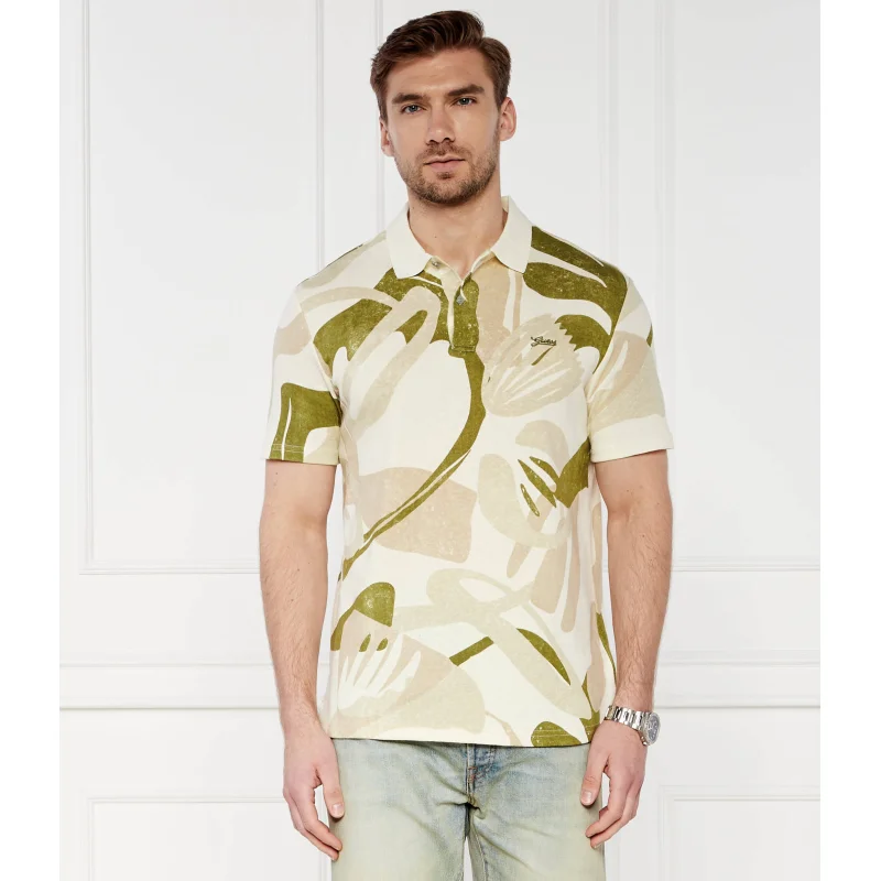 GUESS Polo SLUB AOP | Regular Fit | z dodatkiem lnu