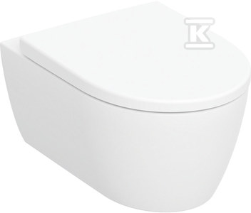 Zestaw WC iCon - wisząca miska lejowa, B35.5cm, H37.5cm, T53cm, ukryte mocowania, Rimfree, deska sedesowa wolnoopadająca, mocowanie od góry, wypinane