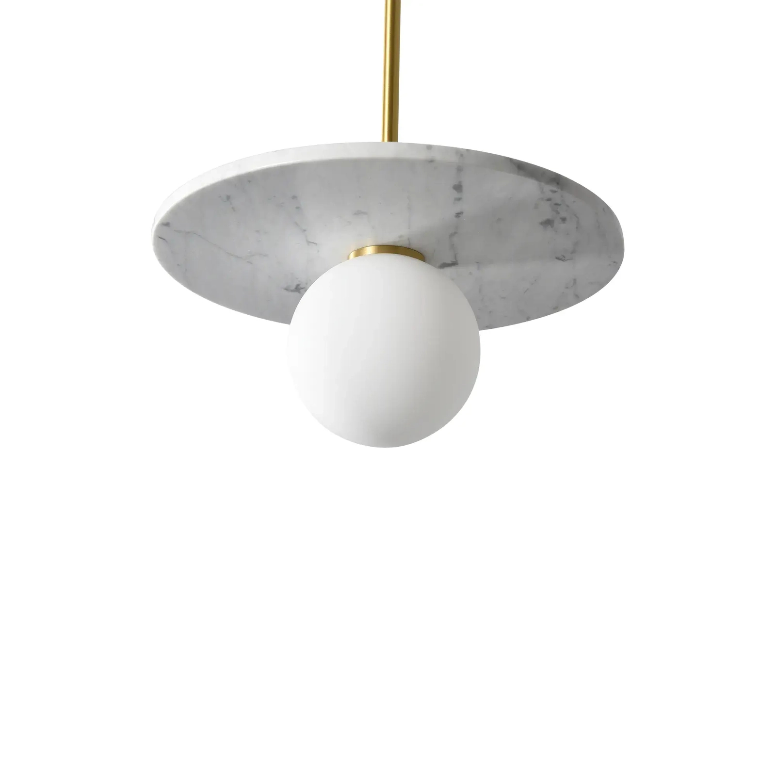 Modernistyczna lampa zwieszana Bilo PL0136-WH Yaskr marmur kula biała mosiądz