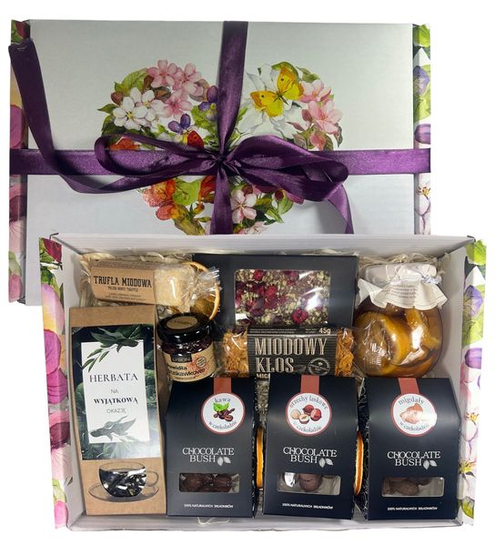 Kosz prezentowy czekolada Herbata słodycze cytrynki Prezent Wielkanoc
