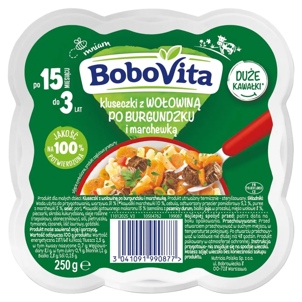 BoboVita Kluseczki z wołowiną po burgundzku i marchewką po 15 miesiącu 250 g