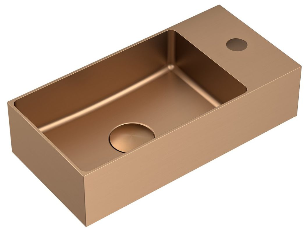 Sapho Aurum Umywalka wisząca 36,5x18 cm stalowa z korkiem miedź mat AU304