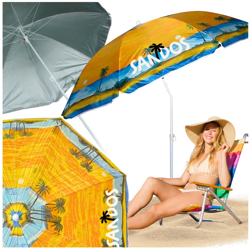 Parasol plażowy ogrodowy z powłoką UV wodoodporny wzór plaży