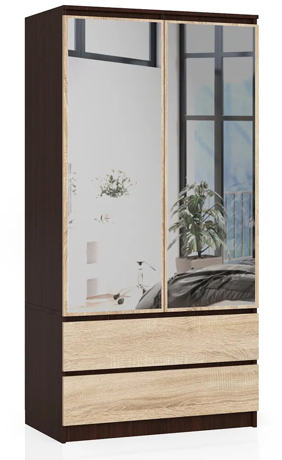 Szafa z lustrem w stylu klasycznym wenge + dąb sonoma K0-E25