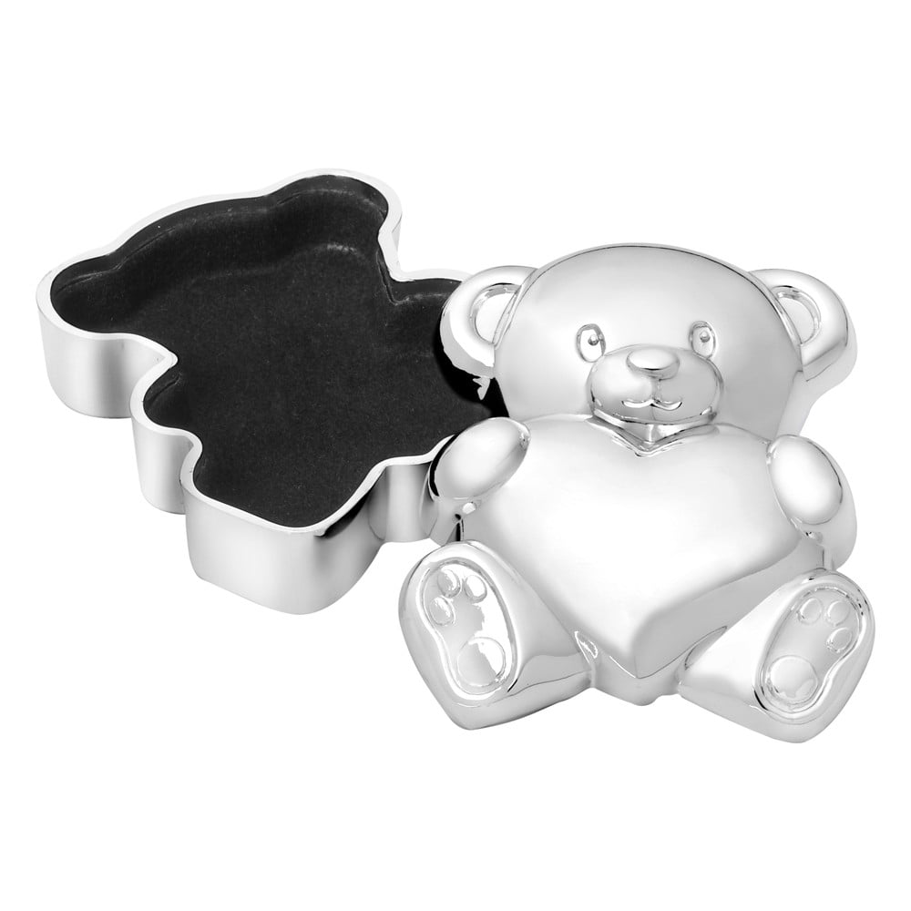 Metalowa szkatułka na pierwszy mleczny ząbek w kolorze srebra z połyskiem 6x5x2 cm Bear with Heart – Zilverstad