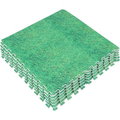 Zestaw mat ochronnych puzzle 6 sztuk + krawędzie wzór trawy