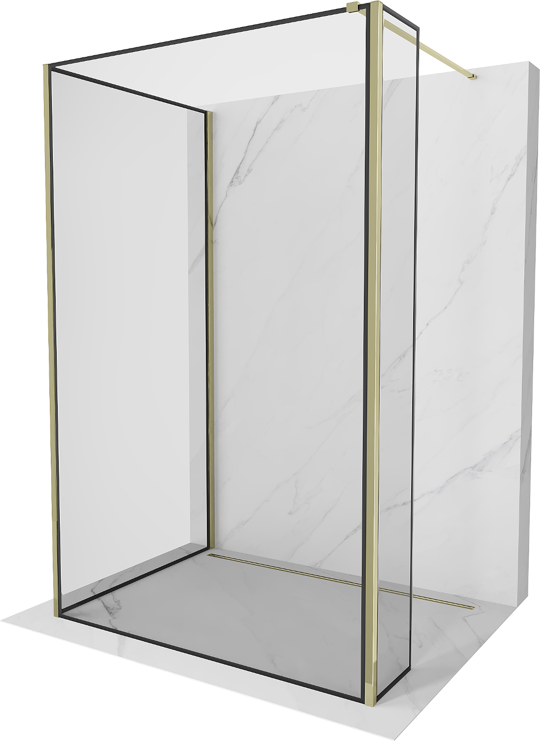 Mexen Kioto ścianka prysznicowa Walk-in 110 x 90 x 30 cm, czarny wzór, złota - 800-110-090-221-50-70-030