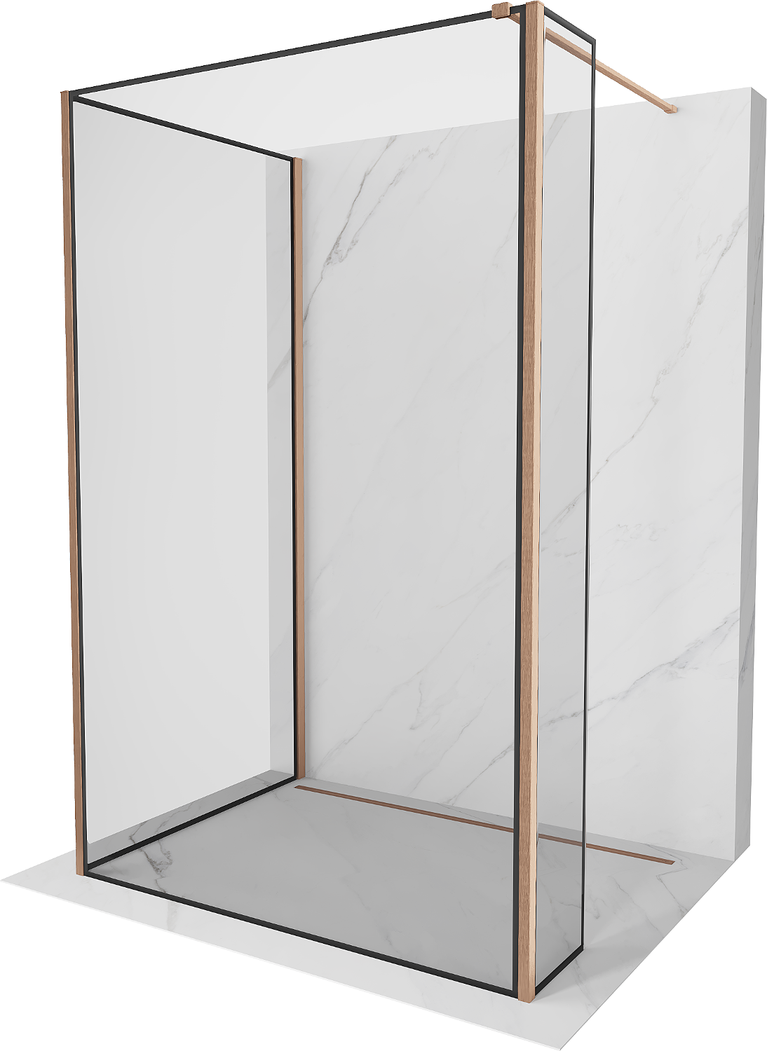 Mexen Kioto ścianka prysznicowa Walk-in 130 x 80 x 40 cm, czarny wzór, miedź szczotkowana - 800-130-080-221-65-70-040