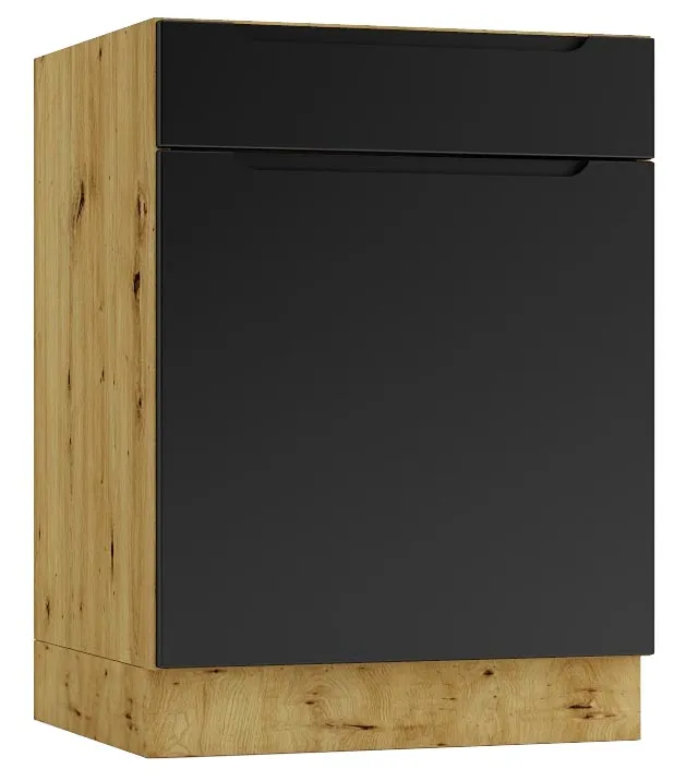 Szafka dolna z szufladą 60 cm dąb artisan + czarny E2-G85