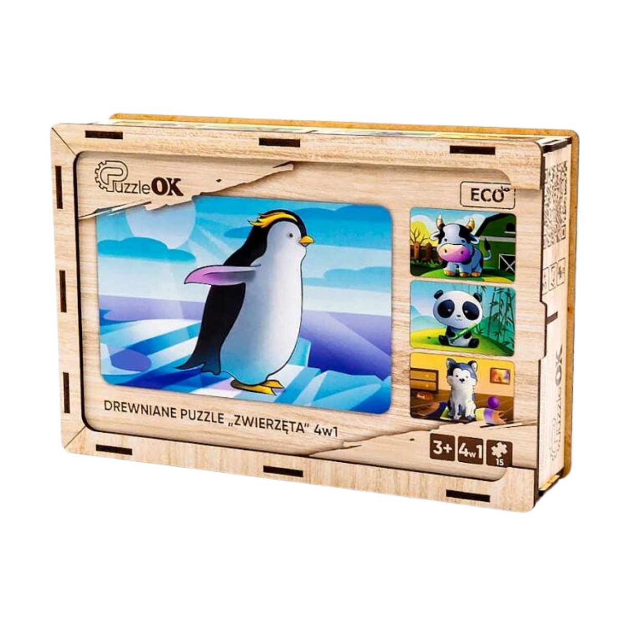 Puzzle 4w1 Drewniane Zwierzęta
