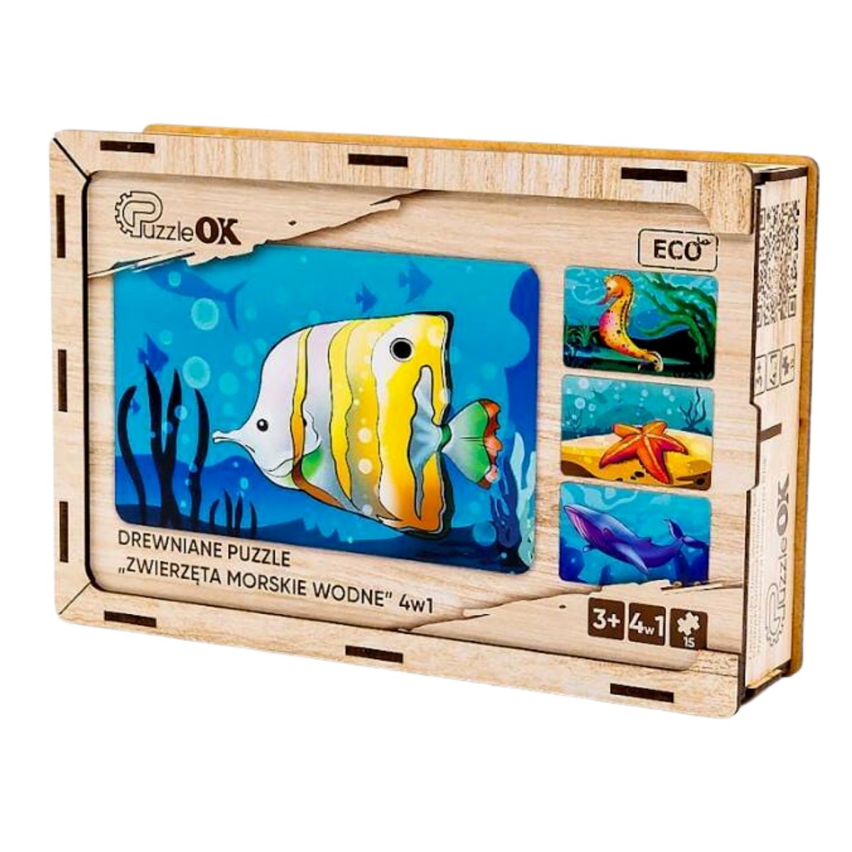Puzzle 4w1 Drewniane Zwierzęta Morskie