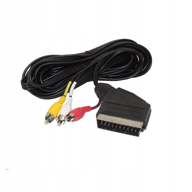 Kabel przewód EURO SCART EUROZŁĄCZE na 3 RCA cinch chinch czincz 5m czarny