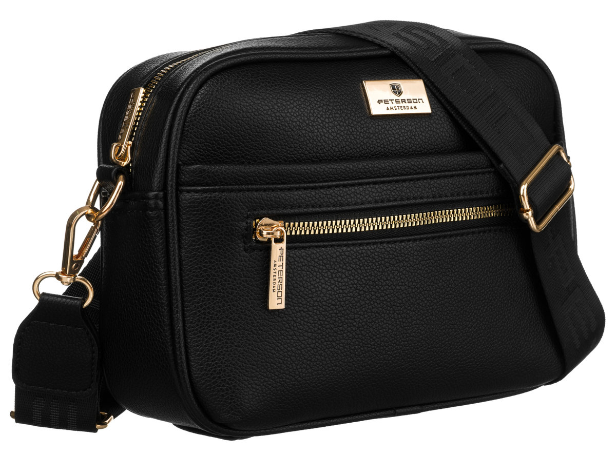 Lekka torebka damska listonoszka torebka crossbody z regulowanym paskiem skóra ekologiczna Peterson, czarny